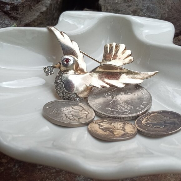 Signed Mazer 1940's Sterling & Rhinestone Brooch - Picture 5 of 12